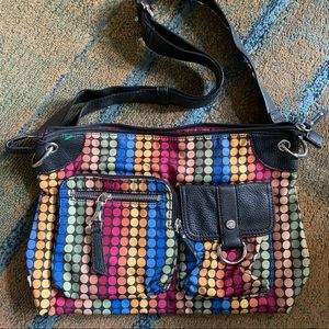 Colorful shoulder bag made of sateen & leather accents by Franco Sarto